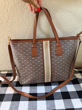 Tory Burch Gemini link Cognac Leather Tote with Cream Lining